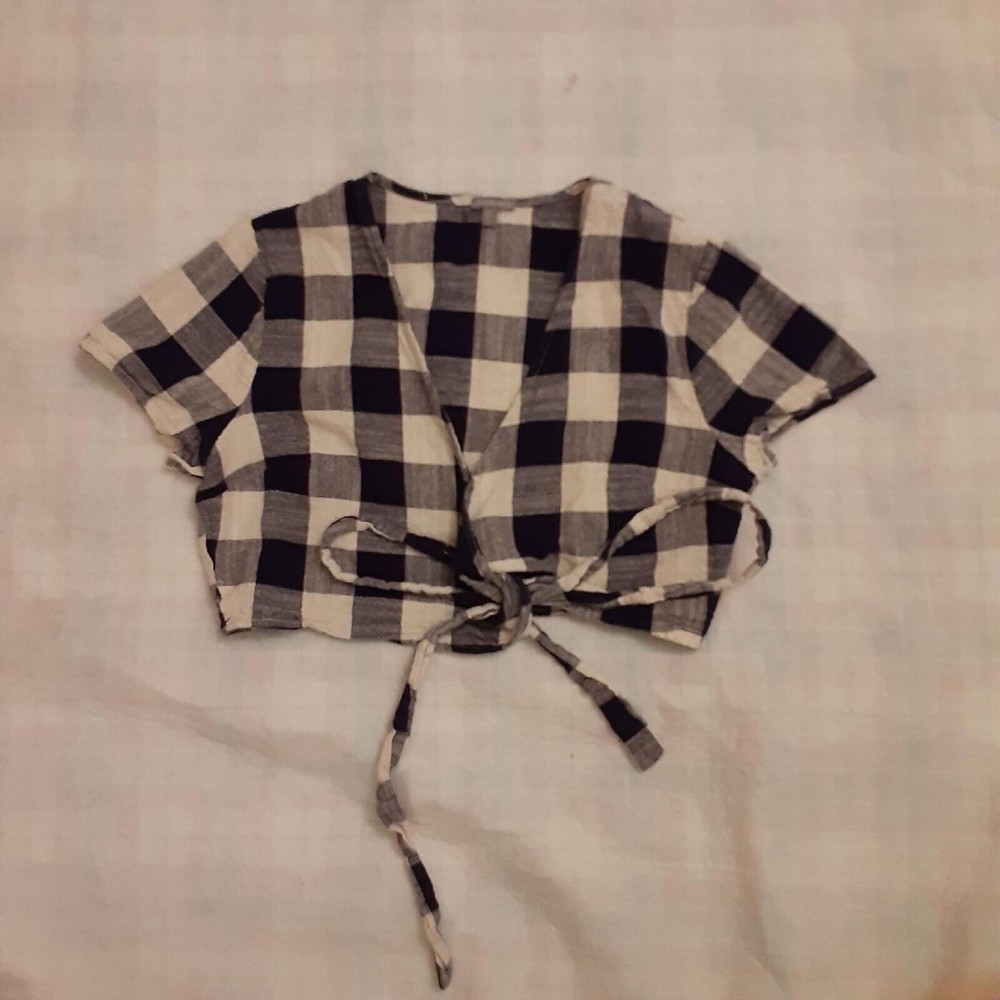 Charlotte Russe Juniors Small Blue & White Plaid Short Sleeve Shrug Style T8632!
